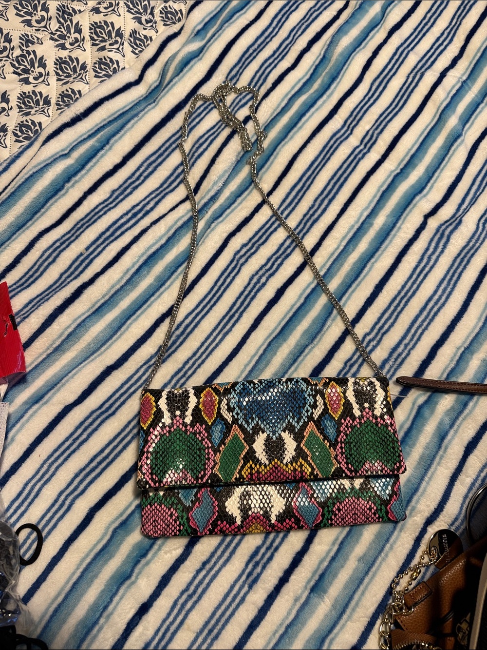 Steve Madden Multicolor Snake-Print Chain Crossbody Clutch